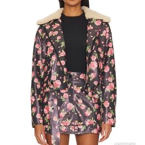 For Love & Lemons Wren Vegan Leather Moto Jacket Rose Floral Print
